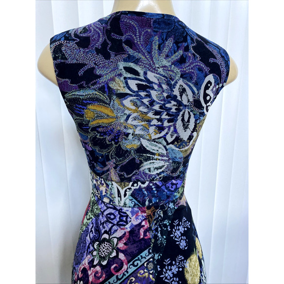 FUZZI Floral Patchwork Sleeveless Midi Dress Tulle V Neck A Line Fit Fla… - Picture 9 of 11